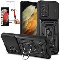 Protective Case - BOOLING - for Samsung S21 Ultra - Rigid - Black - 360° Stand - with 2 Tempered Glasses juoda