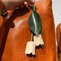 Handmade Oil Wax Full Grain Leather Tulip Flower Keychain Premium Purse Charm Accessory, Durable Genuine Leather Keychain