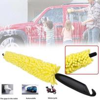 1X Auto Car Tool Tire Rim Cleaner Black Plastic Handle Yellow Sponge Car Wheel Brush Cleaning Scrub Tool High Quality