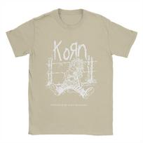 Men T-Shirt Music Rock Korn Band Creative Cotton Tees Short Sleeve T Shirts O Neck Tops Graphic S chaki