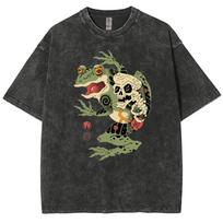 Vintage Frog Skull Print Women's Washed T-Shirt Cotton Oversized Mid Sleeve Unisex Casual Funny Fashion Top S