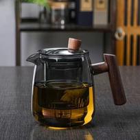 Stiklinis arbatinukas su medine rankena Kiniškas karščiui atsparus stiklinis arbatinukas Skaidrus garuojantis arbatos stiklinis virdulio arbatos rinkinys Infuser arbata black
