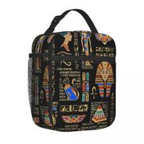 Egyptian Hieroglyphs And Deities Thermal Insulated Lunch Bags Ancient Egypt Portable Lunch Container Thermal Cooler Food Box 26x21x11CM smėlis