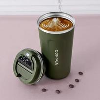 LUSQI 380/510ml Thermos Coffee Mug Stainless steel Coffee Cup Temperature Display Vacuum Flask Water Bottle 380ml žalia