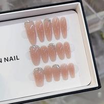 Pure Handmade Phototherapy Nail Art Ice Tea Nude Powder Wear Nail Finished Cat Eye Nail Patches Show Whiteness and Temperament Extra small xs