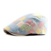 Men Women Spring Summer New Cotton Beret Stitching Grid Male England Casual Fashion Painter Hat Female Retro Kpop Peaked Cap A3 M(54-60cm)