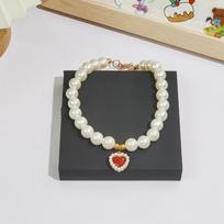 Pet Cat German Kitten Dog Pearl Necklace Collar Small Fragrant Gem Bow Puppet with Jewelry XS (neck circumference 15-20cm)