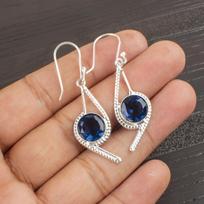 London Blue Topaz Gemstone Jewelry, 925 Solid Sterling Silver Earrings, Handmade Attractive Topaz Earrings Gift For Her 2.00 Inches mėlyna