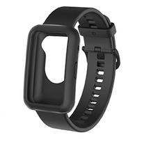 Huawei Watch Fit 1 dirželis 2-in-1 apyrankė + dėklas vienos spalvos minkšto silikono rinkinys pakaitinė apyrankė laikrodžio priedai For Huawei Watch Fit gray