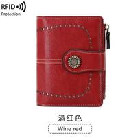New women's wallet short card bag oil wax leather change bag fashion buckle zipper wallet bordinė