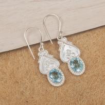 Sky Blue Topaz Gemstone Earring, Handmade Gorgeous Jewelry, 925 Solid Sterling Silver Jewelry, Bohemian Earrings For Wedding Gift 1.81 Inches mėlyna