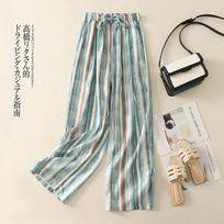 Real shot summer new cotton and linen literary loose casual rainbow road color matching wide-leg pants women M