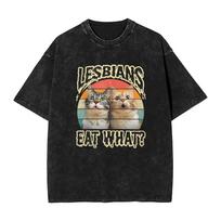 Vintage Washed T Shirt Eat What Funny Cat Humor Cotton T-Shirts  Trending Tshirt for Mens Summer Y2K Retro Tees S