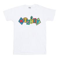 Disney Womens/Ladies Mickey Mouse Fruit Blocks Cotton Boyfriend T-Shirt S balta