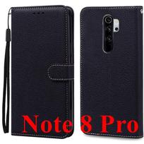 Xiaomi Redmi Note 8 Pro dėklas Silikoninis odinis piniginės telefono dėklas Redmi Note 8 dėklui Redmi Note 8 Pro atverčiamas dėklas Coque Fundas black