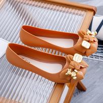 Heli Shark New Women's Sandals Solid Color Flat Bottom Fashion Buckle Bow Summer Outdoor Casual Round Head Sandals 36