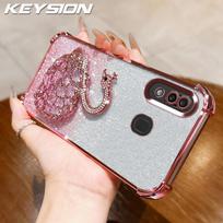 KEYSION Shockproof Plating Phone Case for Samsung A20 Clear Soft TPU Glitter Jewelled Swan Kickstand Cover for Galaxy A30 for Samsung A20 rožinė