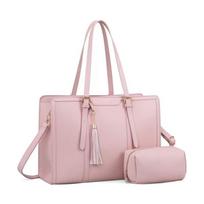 Li Shen Leather Laptop Shoulder Bag with Clutch Bag rožinė