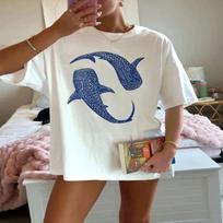 Blue Whale Shark Simple Printing T-Shirts Women Summer Tops Comfortable O-Neck T Shirt Fashion Casual Women Clothes S