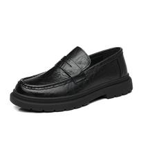 Leather shoes men's 2025 Hong Kong style business casual foot cover British style men's shoes hand-scratched trendy men's loafers 38