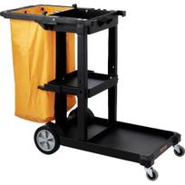 Cleaning Cart, 3-Shelf Commercial Janitorial Cart, 200 lbs Capacity Plastic Housekeeping Cart, with 25 Gallon PVC Bag, 47  x 20  x 38.6 , Yellow+Black