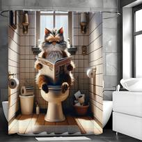 The Cat Who Reads The Newspaper Shower Curtain, Bathroom Decorative Shower Curtain, Waterproof Shower Curtain With Hooks W60H190(CM)-1 Pcs