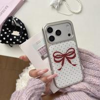 Korean Style Epoxy Polka Dot Red Bow Phone Case for iPhone 17/16 Pro Max/15/14 Apple 16 Pro