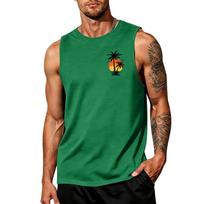 Men Sleeveless Muscle Tank Top Crew Neck Relaxed Fit Tree Print Lightweight Casual Shirt for Summer Workout Beach S žalia