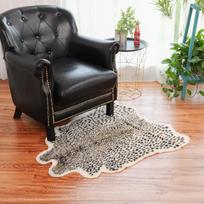 Leopardo ir karvės rašto dirbtinės karvės odos kilimas svetainei/miegamajam. Small Leopard Print 1m x 0.94m black
