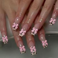24Pcs Press on Nail Almond Glues on Nail French Fake Nail Designs False Nail Artificial Nail Gifts for Women and Girls 1