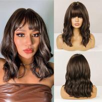 Pūkuotas rudas tipo perukas moterims Ilgi banguoti Bob HairType Perukai su kirpčiukais Daily Cosplay Party Hair gray