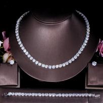 CMM 3Pcs Wedding Clear Cubic Zirconia Choker Necklace Earrings Bracelet Set balto aukso spalvos