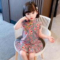 Kinų stiliaus mergaičių Cheongsam retro suknelė be rankovių kūdikių princesės suknelė 90cm raudona