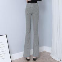 Micro Flare Pants Plaid High Waist Drape Pattern Full Print Trousers Spring New Thin Casual Houndstooth Women Pants Chic Vintage S pilka spalva