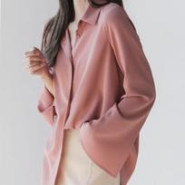 Women Fashion Long Flare Sleeve Blouse Elegant Solid Loose Shirts Female Autumn Casual Tops Office Lady Sexy V-Neck Streetwear S rožinė