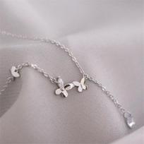 Fairy Style Fashion 925 Sterling Silver Jewelry Choker Butterfly Flashing Crystal Flower Clavicle Chain Necklaces Xl118