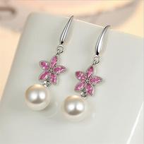 Exquisite Crystal Flower Drop Earrings Female Accessories Fashion Lady Silver 925 Pearl Earring for Women Jewelry Princess Bijou balta