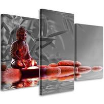Three piece picture canvas print Buddha Feng Shui Religion 60x40 raudona