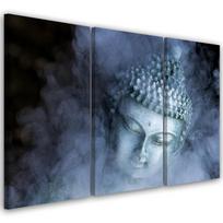 Trijų dalių paveikslų spausdinimas ant drobės Buddha Zen Mist Blue 60x40 pilka spalva