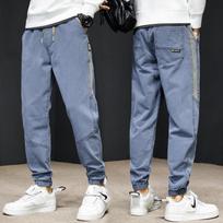 Pavasaris Naujas Džinsinio audinio imitacija Vyriškos laisvalaikio krovininės kelnės Vyriškos jaunystės Honkongo stiliaus laisvos surištos antblauzdžiai 4XL gray