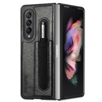 Rašiklio laikiklio dėklas, skirtas Samsung Galaxy Z Fold 3 5g Pu + PC dangtelis, odinis rašiklio lizdas, atsparus smūgiams prabangūs dėklai, skirti Fold3 F9260 mados logotipui juoda
