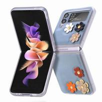 For Samsung Z Flip 4 Case Cute Three -Dimensional Flower Colorful Phone Case Transparent Shell Soft Protective Back Cover For Galaxy Z Flip 4 mėlyna