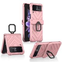 Su laikiklio žiedu, magnetiniu funkciniu dėklu, skirtu Samsung Galaxy Z Flip 3 5g Flip3 Anti-Knock sulankstomas dangtelis, skirtas Samsung Z Flip 3 dėklams for Galaxy Z Flip 3 rožinė