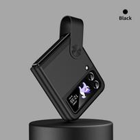 Skirtas Samsung Galaxy Z Flip 4 Case Z Flip 3 prabangaus rankinio dirželio laikikliui dirbtinės odos odai - atsparus smūgiams kietas apsauginis dangtelis For Galaxy Z Flip 3 juoda