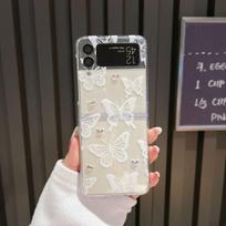 Skirta Samsung Z Flip 3 5g Zflip4 Smūgiams atsparus kietas galinis dangtelis 3D drugelių skaidrus sulankstomas dėklas Skirta Samsung Galaxy Z Flip 4 Dėklas Galaxy Z Flip 3
