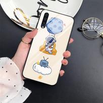 Prabangus telefono dėklas Samsung Galaxy A71 A72 A70 A73 A53 A13 5g A03 A22 A21s A03 Core A42 A52 Mėnulio astronautas Stiklinis dangtelis Capas For Samsung A52 5G gray