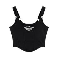 Embroidered Knitted Short Tank Tops with Bra Pad Sexy Slim Tops Shoulder Belt Iron Ring Tank Top One Size pilka