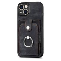 Kortelių lizdų odinis dėklas, skirtas Samsung Galaxy S8 S9 S10 S20 S21 Fe S22 S23 Plus Ultra S10e magnetinės piniginės piršto žiedo laikiklio dangtelis For S8 juoda