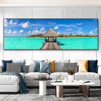 Peizažo Panorama Medinis Tiltas Tropinis Paplūdimys Drobės Tapyba Plakatai ir Spaudiniai Sienų Menas Svetainė Namų Dekoravimas Be Rėmo 20*40cm blue