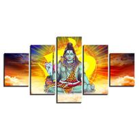 HD Spausdintas Dekoratyvinis Namų Svetainės Sienų Meno Tapyba 5 Dalys Hindu Dievas Viešpats Šiva Ir Saulės Šviesos Peizažas Drobės Paveikslai Moduliniai 20x35cm*2  20x45cm*2  20x55cm*1 yellow